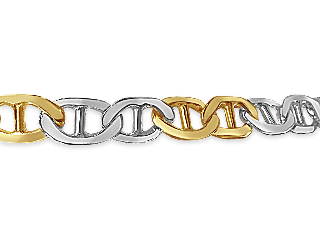 Mariner Solid White/Yellow/Rose Gold Handmade Bracelet , 8mm, 6.5-10 Inch