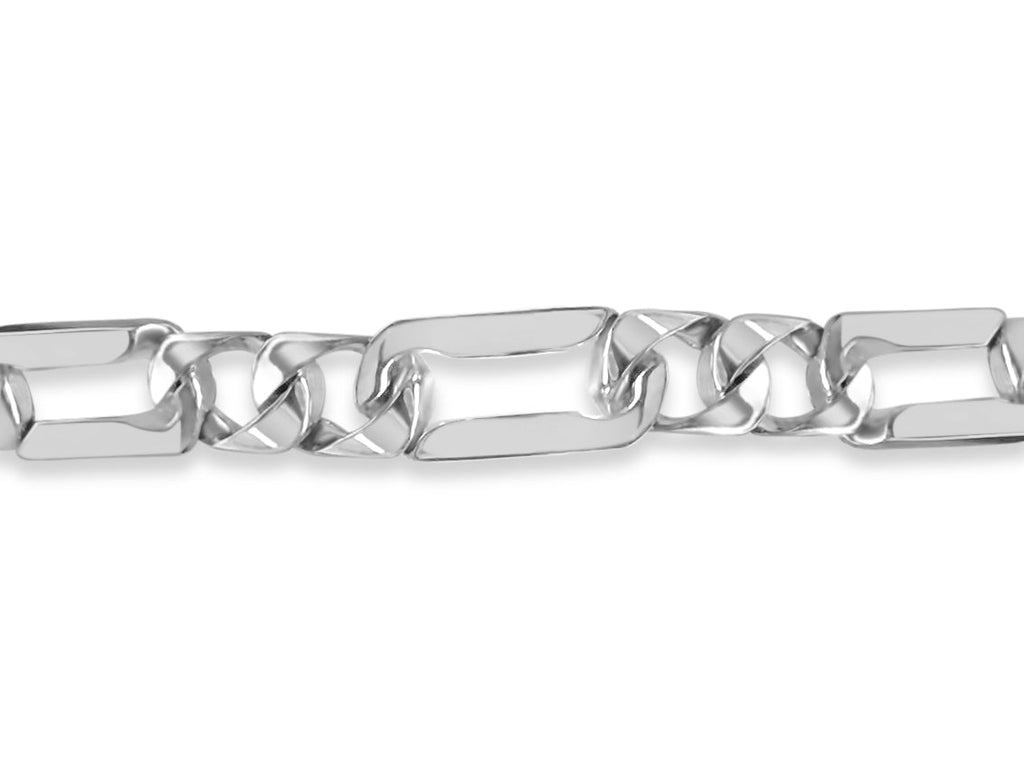 Figaro Solid White/Yellow/Rose Gold Handmade Bracelet , 7mm, 6.5-10 Inch