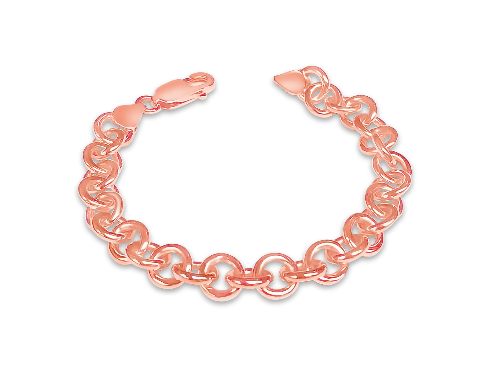 Fancy Rolo Solid White/Yellow/Rose Gold Handmade Bracelet , 9mm, 6.5-10 Inch