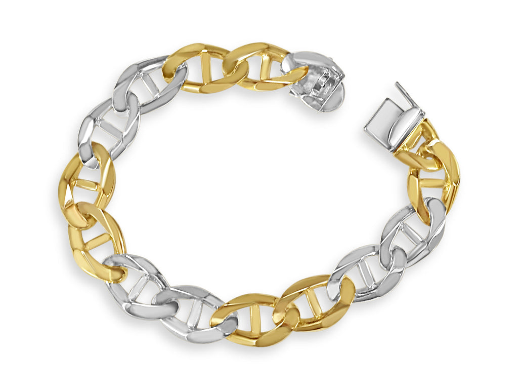 Anchor Mariner Solid White/Yellow/Rose Gold Handmade Bracelet , 13mm, 6.5-10 Inch