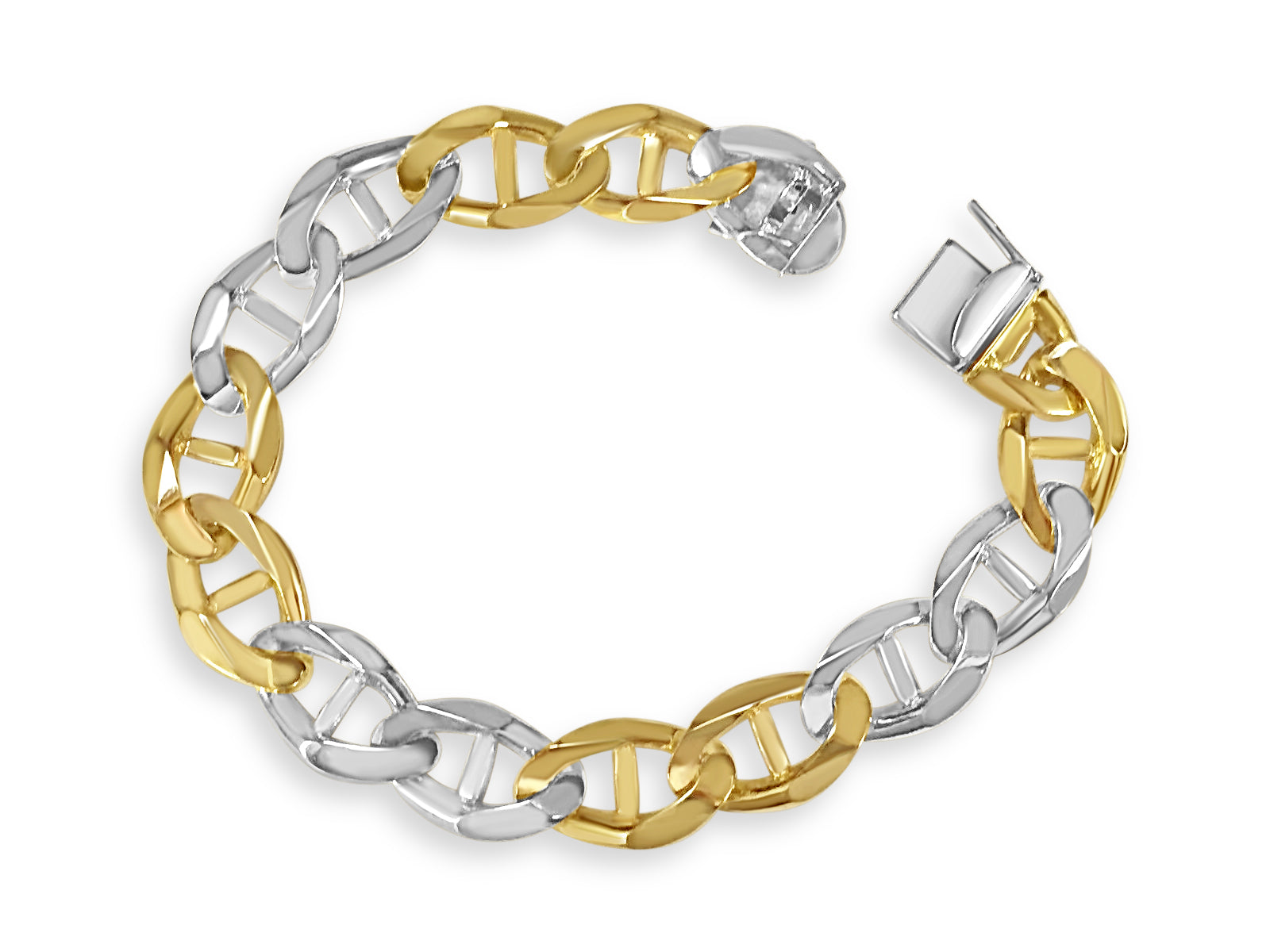 Anchor Mariner Solid White/Yellow/Rose Gold Handmade Bracelet , 13mm, 6.5-10 Inch