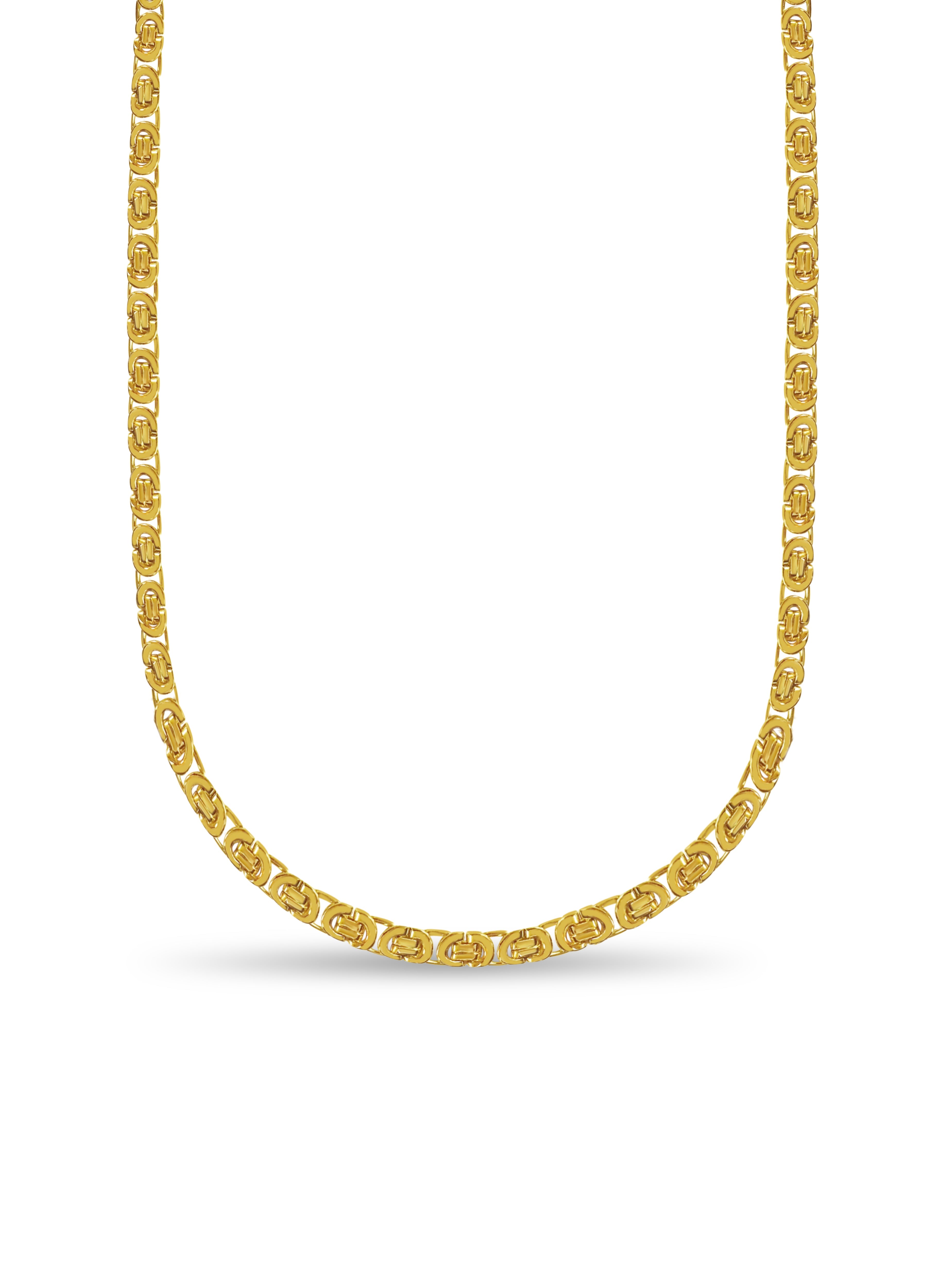 Flat Byzantine Solid White/Yellow/Rose Gold Handmade Necklace , 11mm, 16-30 Inch
