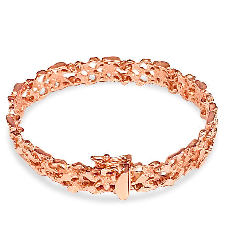 Nugget Solid White/Yellow/Rose Gold Handmade Bracelet , 11mm, 6.5-10 Inch