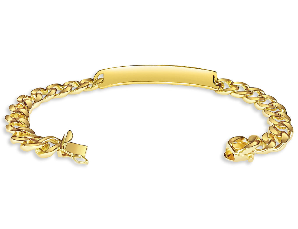ID Curb Solid White/Yellow/Rose Gold Handmade Bracelet , 9mm, 6.5-10 Inch