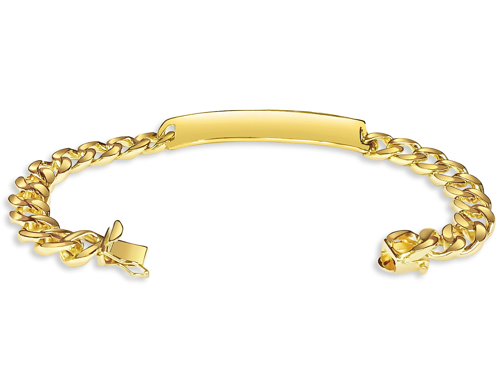 ID Curb Solid White/Yellow/Rose Gold Handmade Bracelet , 9mm, 6.5-10 Inch