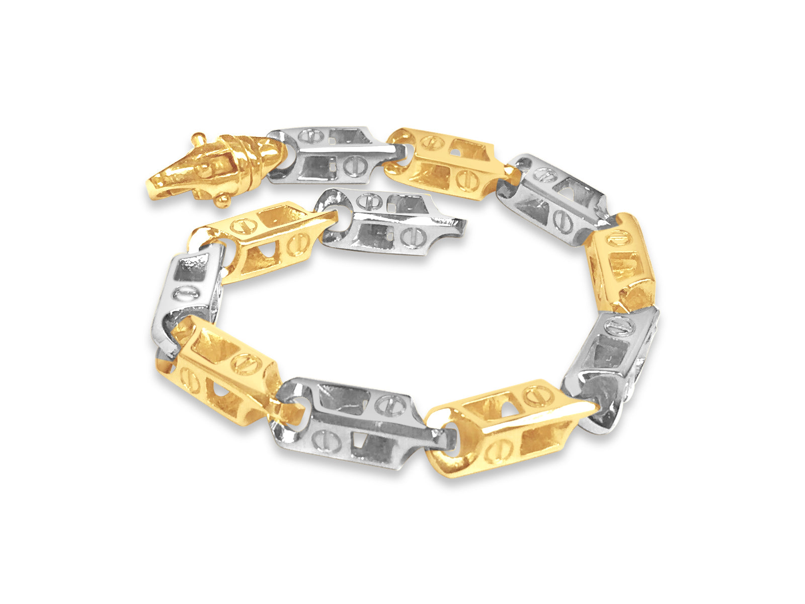 Fancy Screw Solid White/Yellow/Rose Gold Handmade Bracelet , 7mm, 6.5-10 Inch