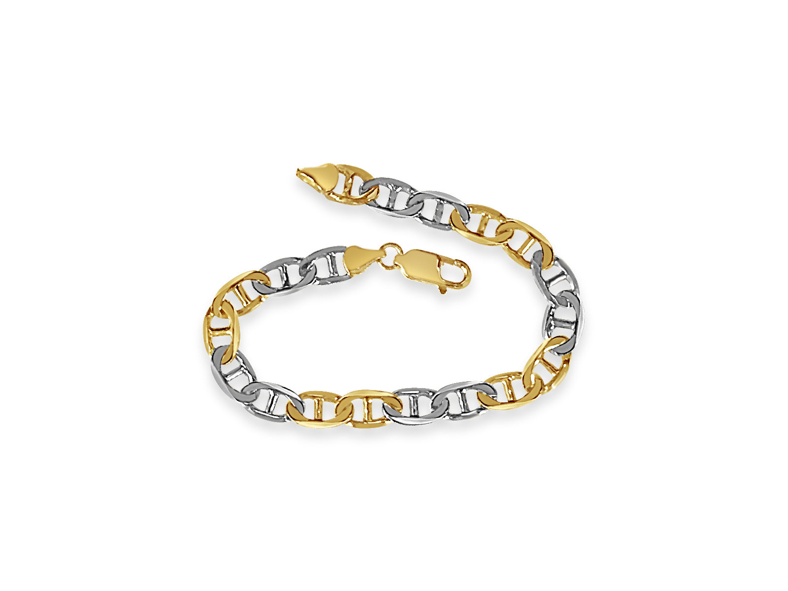 Mariner Solid White/Yellow/Rose Gold Handmade Bracelet , 8mm, 6.5-10 Inch