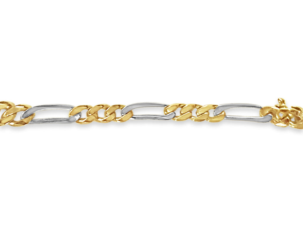 Figaro Solid White/Yellow/Rose Gold Handmade Bracelet , 5mm, 6.5-10 Inch