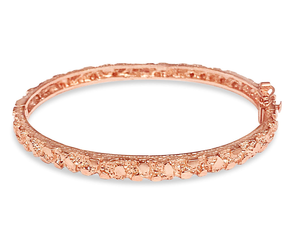 Nugget Bangle Solid White/Yellow/Rose Gold Handmade Bracelet , 5mm, 6.5-10 Inch