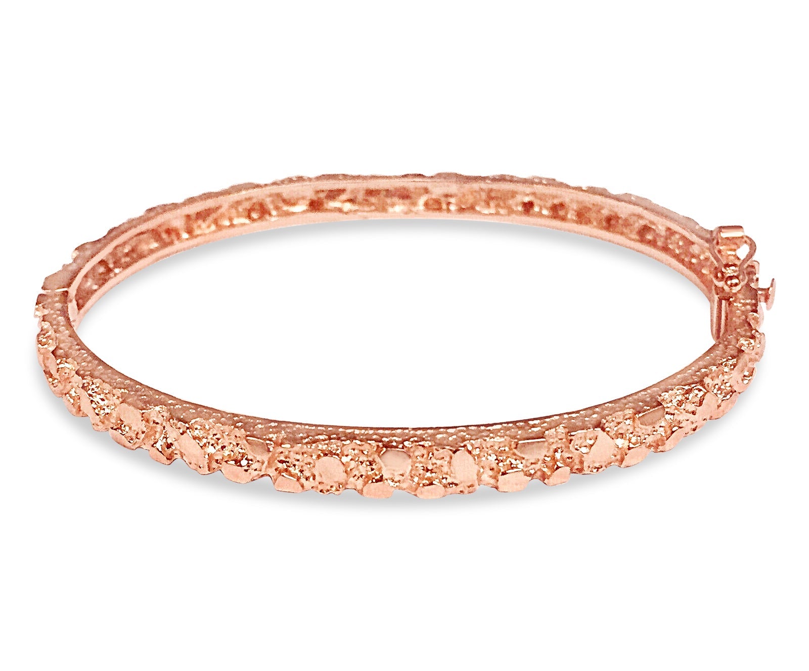 Nugget Bangle Solid White/Yellow/Rose Gold Handmade Bracelet , 5mm, 6.5-10 Inch