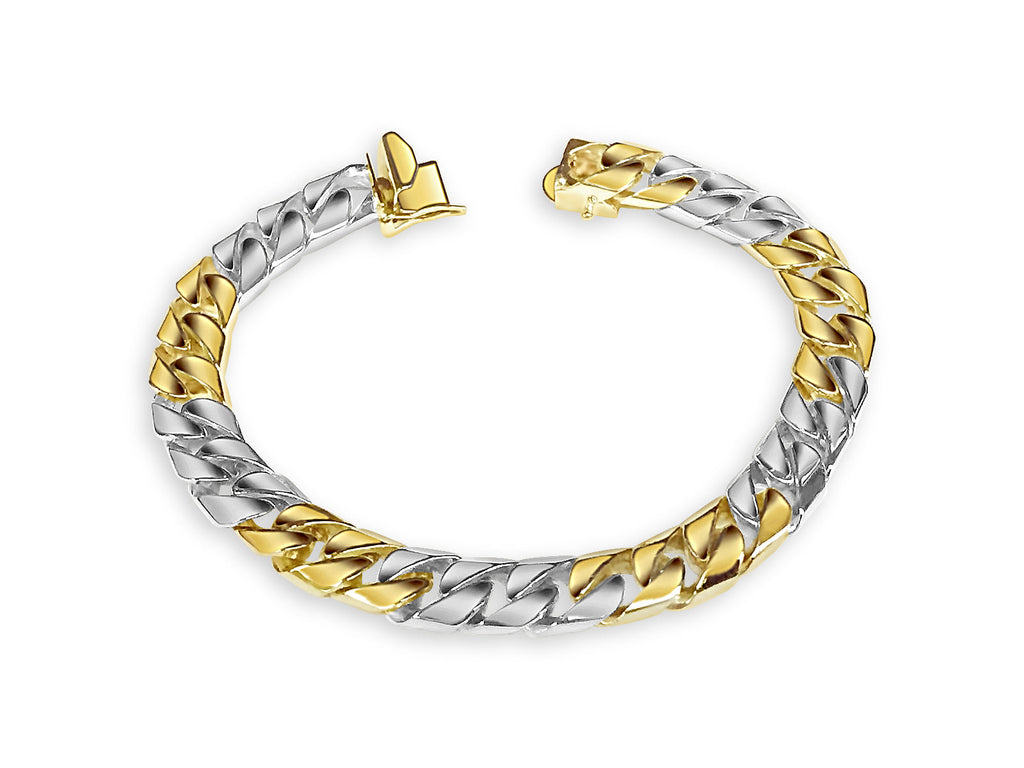 Curb Solid White/Yellow/Rose Gold Handmade Bracelet , 9mm, 6.5-10 Inch
