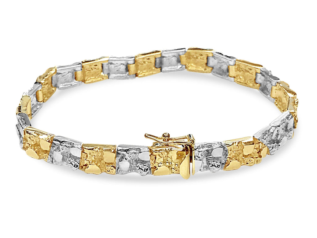 Nugget Solid White/Yellow/Rose Gold Handmade Bracelet , 7mm, 6.5-10 Inch
