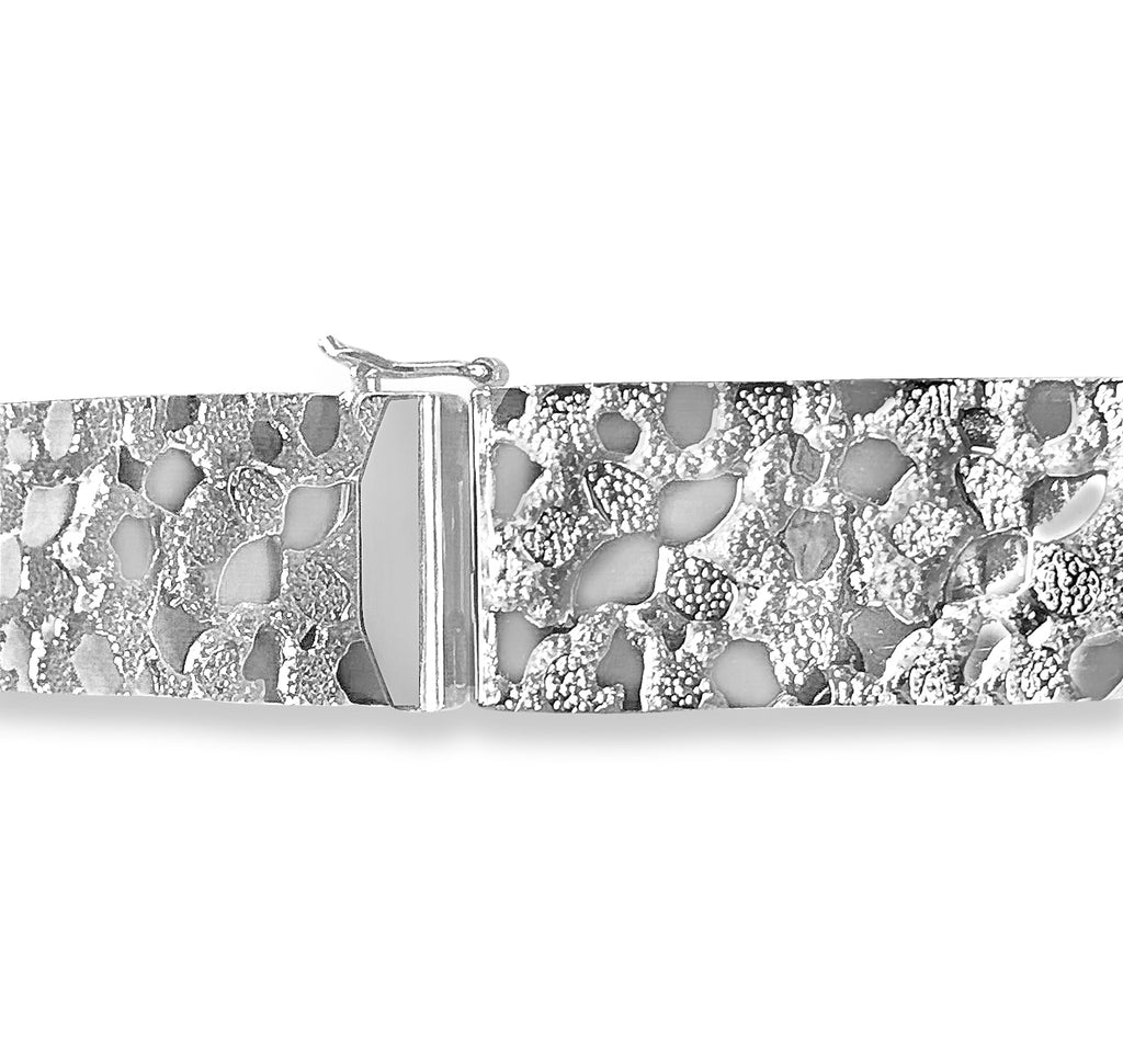 Nugget Solid White/Yellow/Rose Gold Handmade Bracelet , 17mm, 6.5-10 Inch