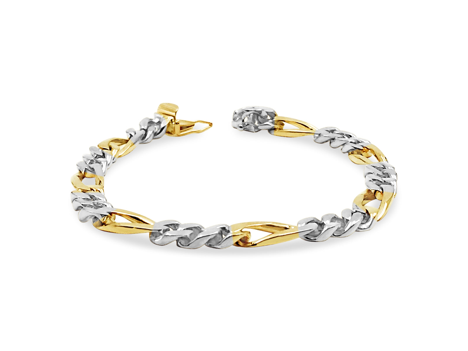 Figaro Solid White/Yellow/Rose Gold Handmade Bracelet , 7mm, 6.5-10 Inch