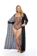 CROCHET FABRIC SOLID BLACK LONG SLEEVE KIMONO COVERUP
