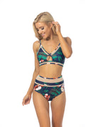 NAVY FLORAL MESH INSERTS HIGH WAIST BIKINI SET