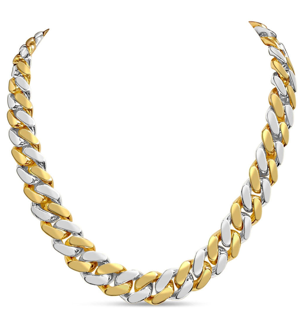 Miami Cuban Solid White/Yellow/Rose Gold Handmade Necklace , 16mm, 16-30 Inch