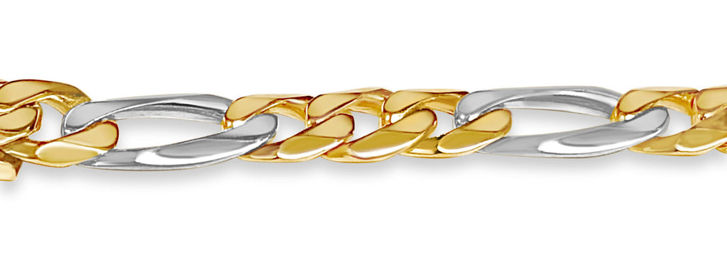 Figaro Solid White/Yellow/Rose Gold Handmade Bracelet , 9mm, 6.5-10 Inch