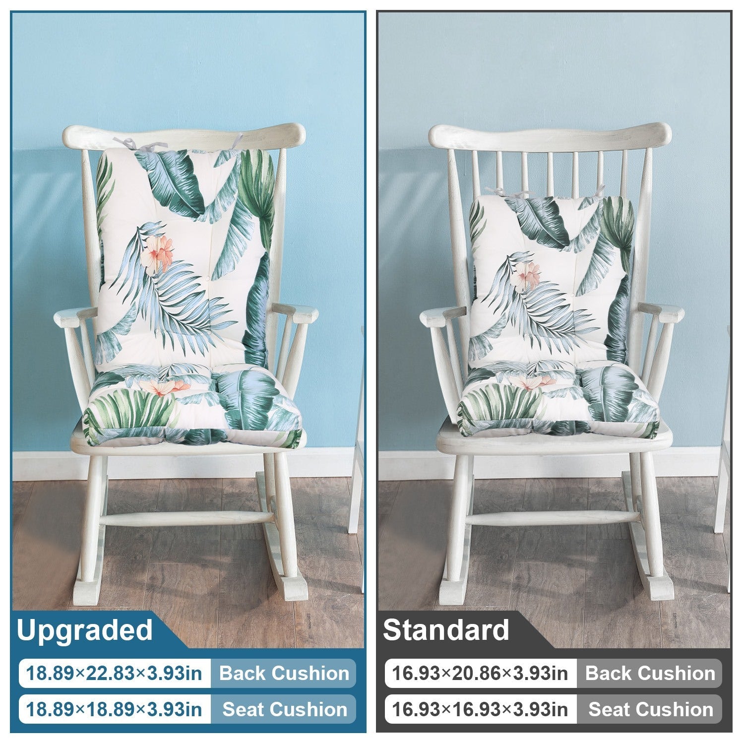 2Pcs Rocking Chair Cushion Upper And Lower Back And Seat Sets with Non-Slip Ties Polyester Fiber Filling Comfortable for Indoor Home Office Car