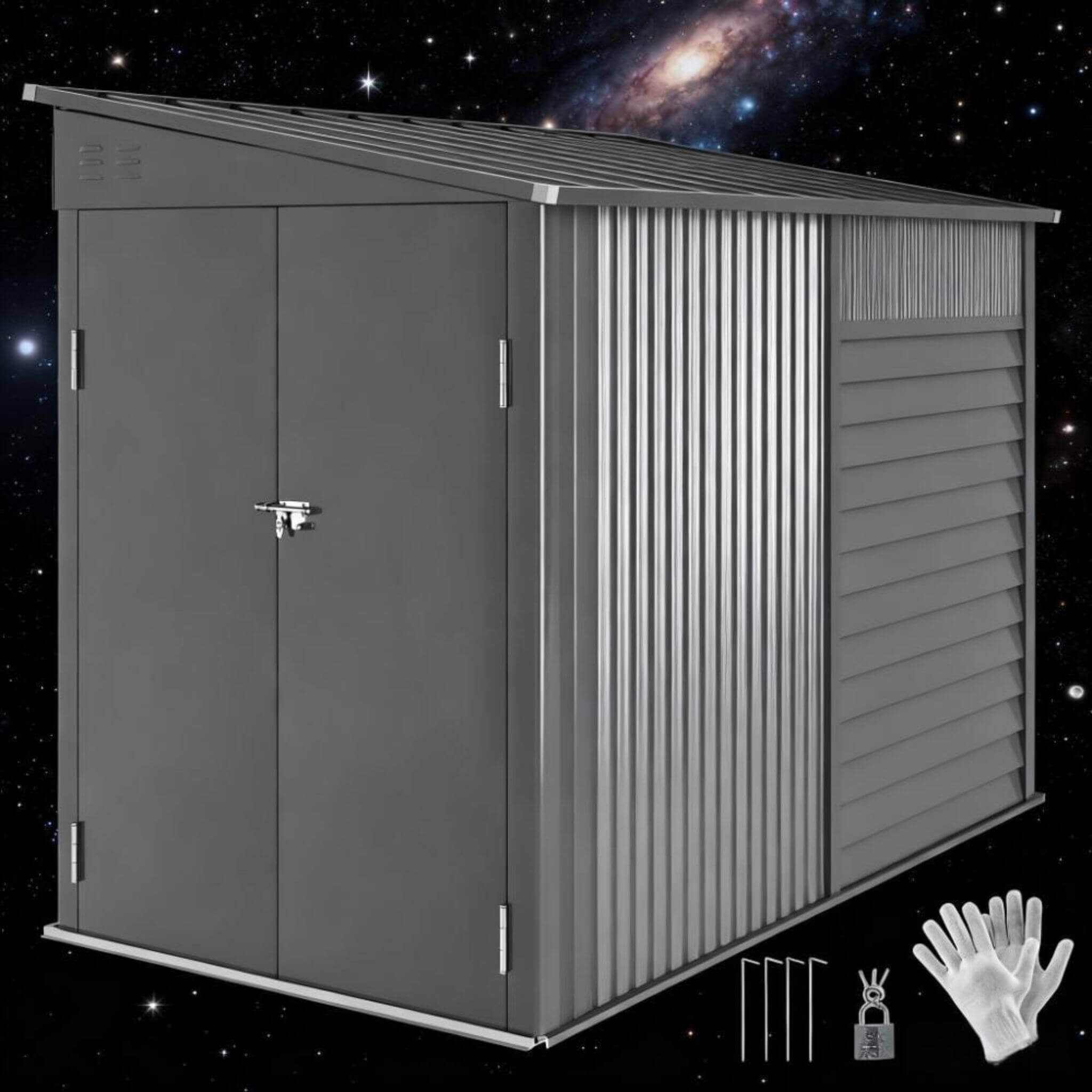 [05X09FT] Alora Heavy-Duty Outdoor Galvanized Steel Storage Shed With Lockable Doors (SAK80637)