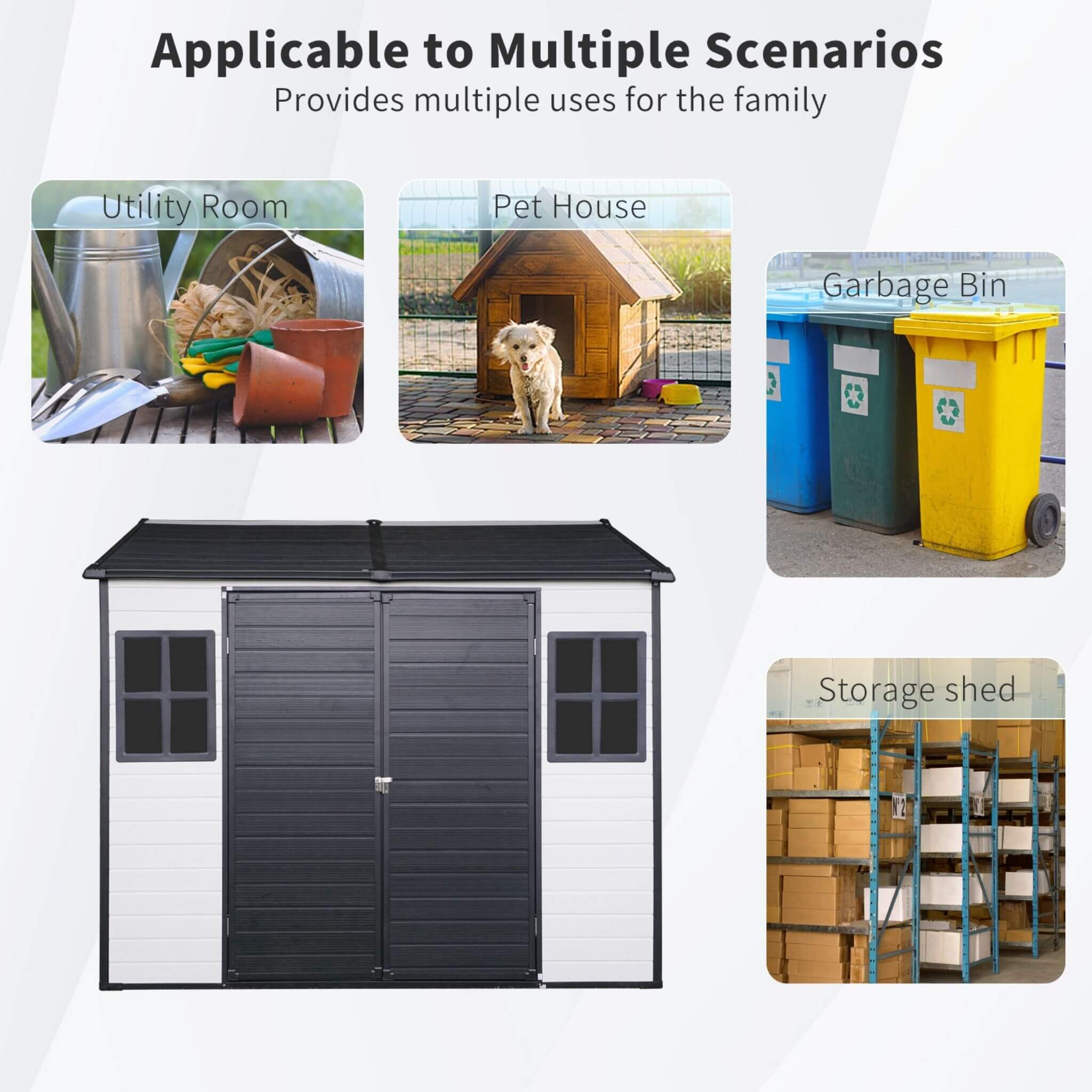 [06X08FT] Alora Heavy-Duty Outdoor Resin Storage Shed With Lockable Doors And Built-In Floor (SAK26342)