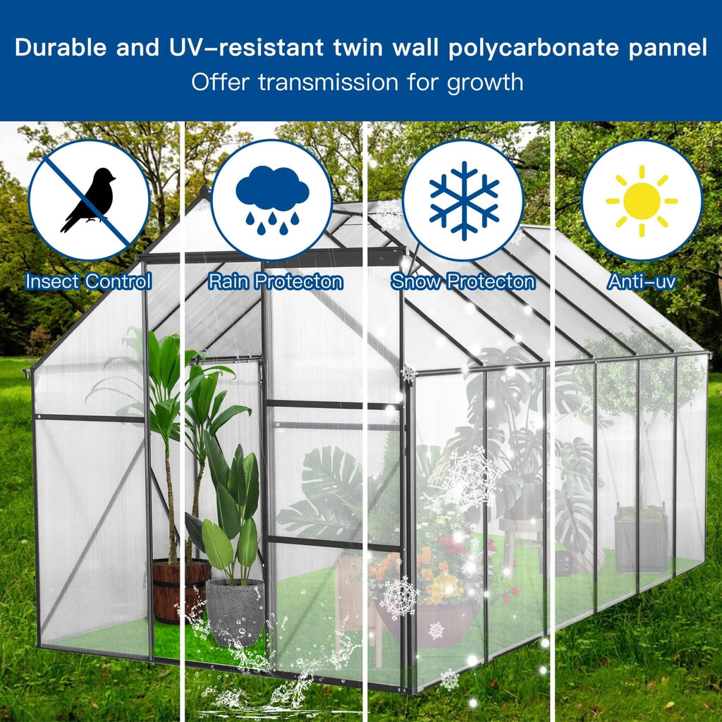 [06X12FT] Heavy-Duty Black Polycarbonate Greenhouse With Raised Base And Anchor (SAK92451)