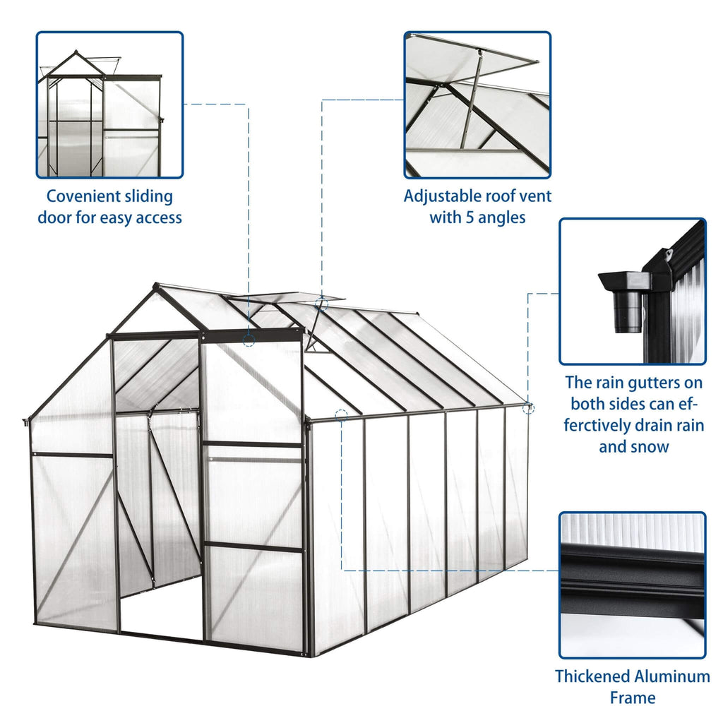 [06X12FT] Heavy-Duty Black Polycarbonate Greenhouse With Raised Base And Anchor (SAK92451)
