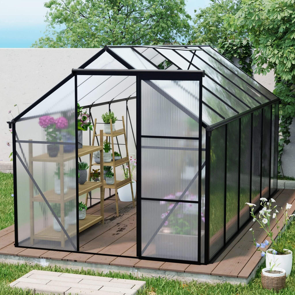 [06X12FT] Heavy-Duty Black Polycarbonate Greenhouse With Raised Base And Anchor (SAK92451)
