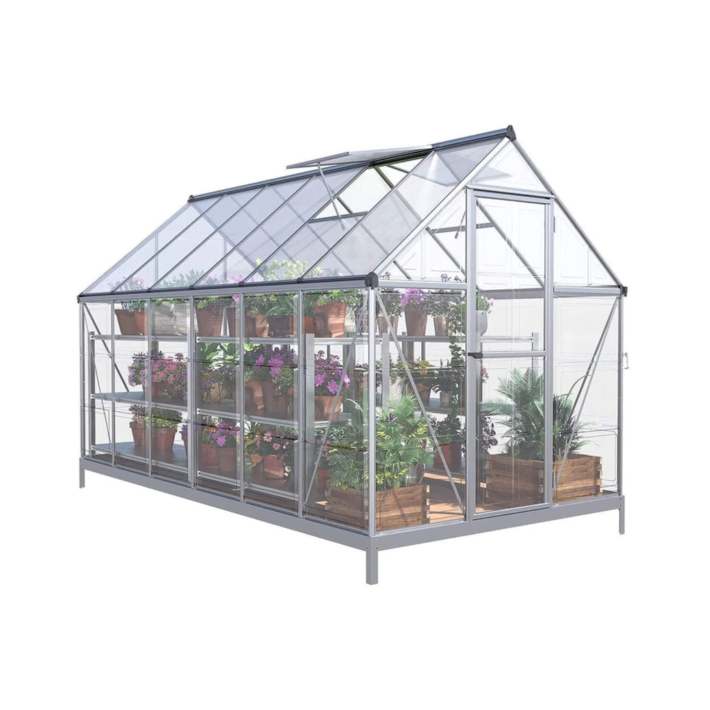 [06X12FT] Heavy-Duty Outdoor Aluminum Polycarbonate Walk-In Greenhouse With Lockable Hinged Door (SAK85247)