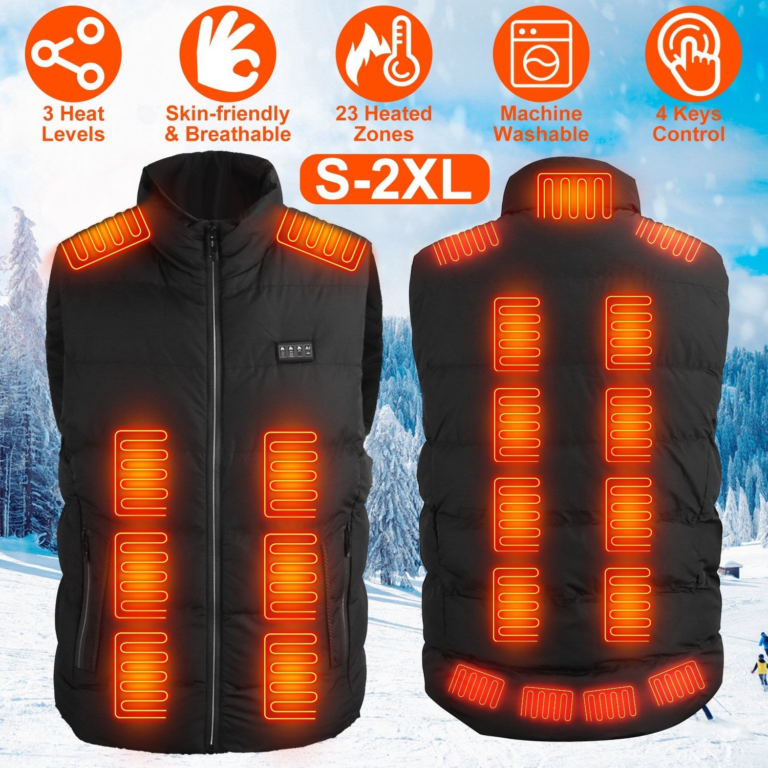 Heated Vest Men Women Heated Jacket with 23 Heating Zones 3 Heat Levels USB Powered Machine Washable for Winter Hiking Skiing Skating Outdoor Activiti