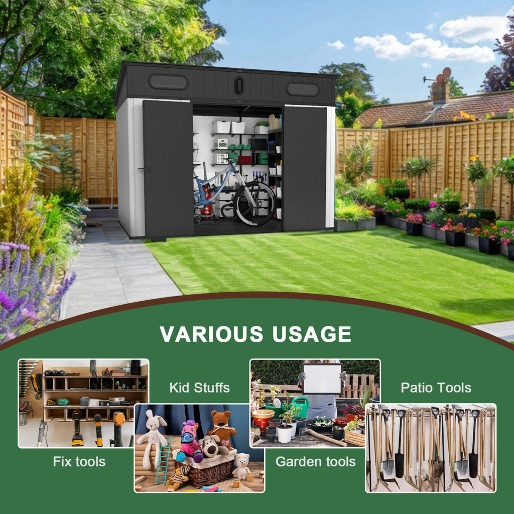 [07X10FT] Alora Heavy-Duty Weather-Resistant Steel-Reinforced Plastic Storage Shed With Floor (SAK93148)