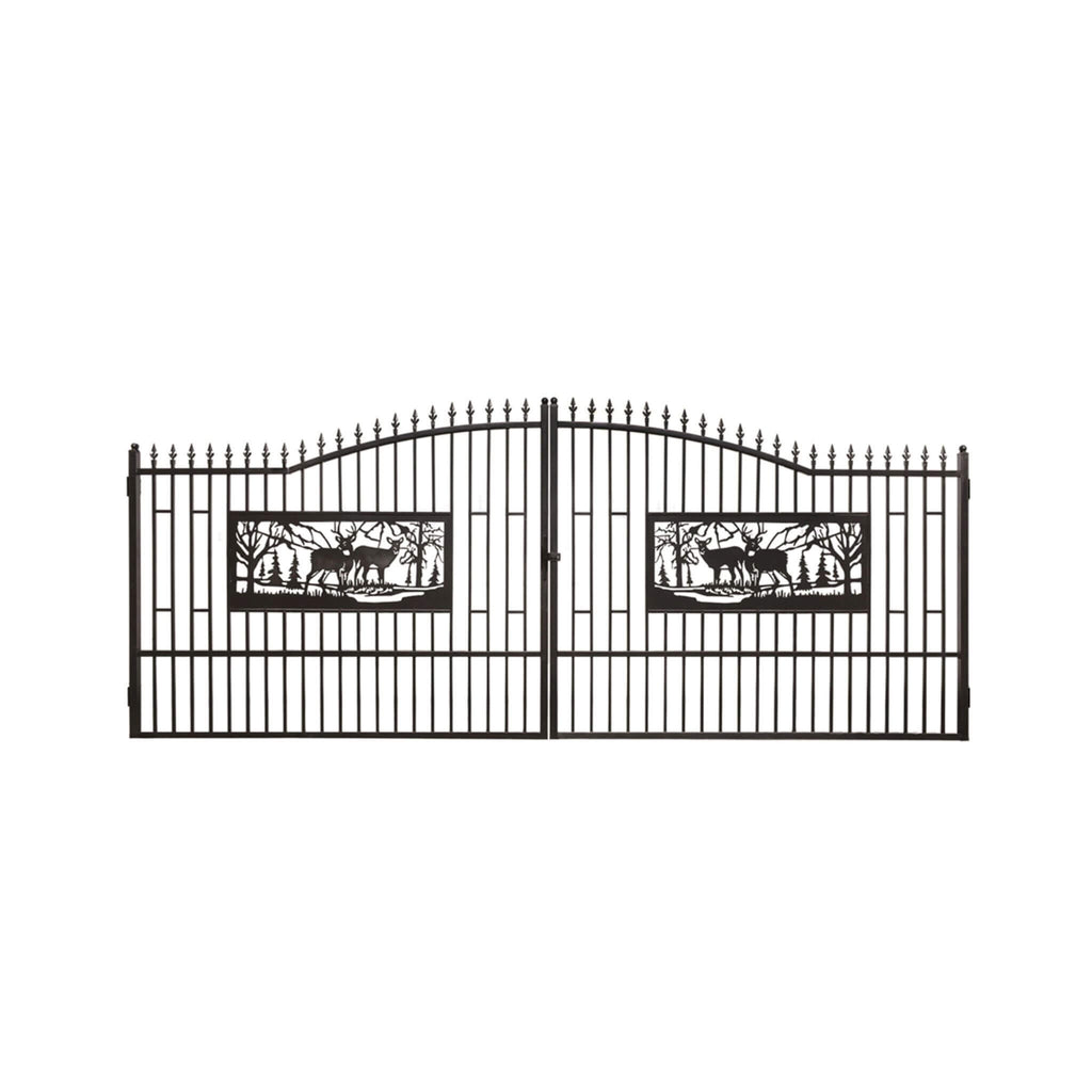 [07X20FT] Heavy-Duty Deer Motif Style Bi-Parting Galvanized Steel Driveway Entrance Gate (SAK68731)