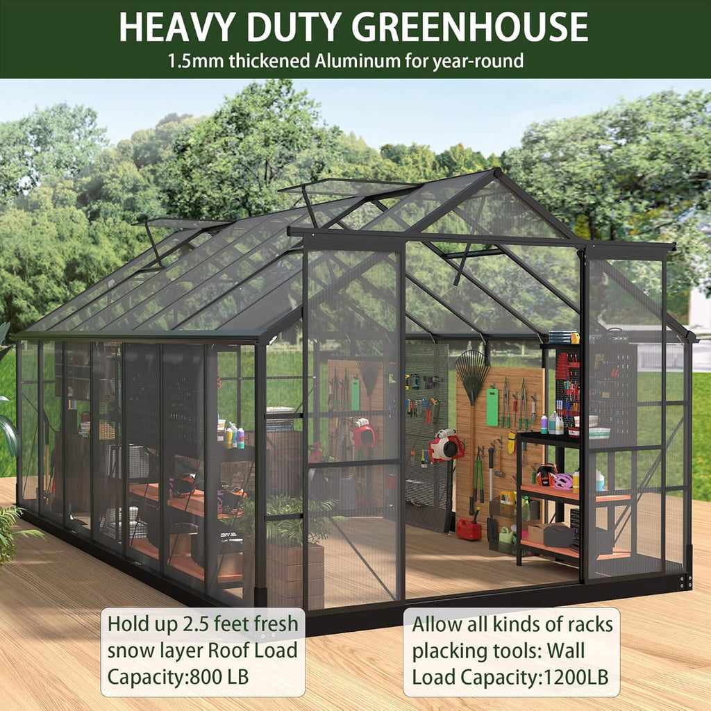[08X14FT] Outdoor Polycarbonate Greenhouse With Roof Vents & Sliding Doors, 4MM (SAK19426)
