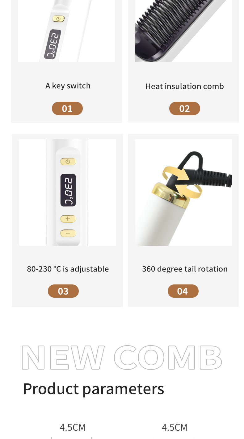 Electric Hot Comb Hair Straightener Brush – Anti-Frizz & Shine