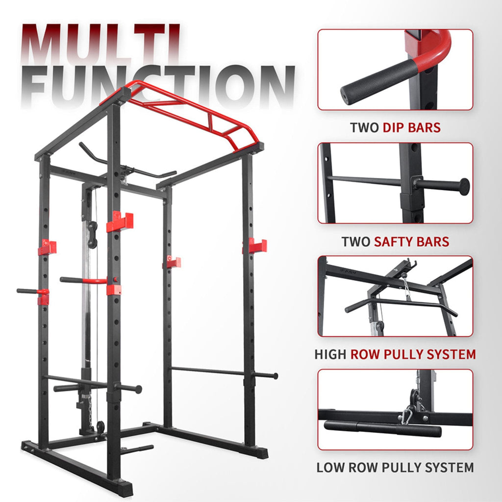 Rovix 1000LBS Multi-Functional Barbell Rack Squat Power Cage With Weight Bench (SAK35822)