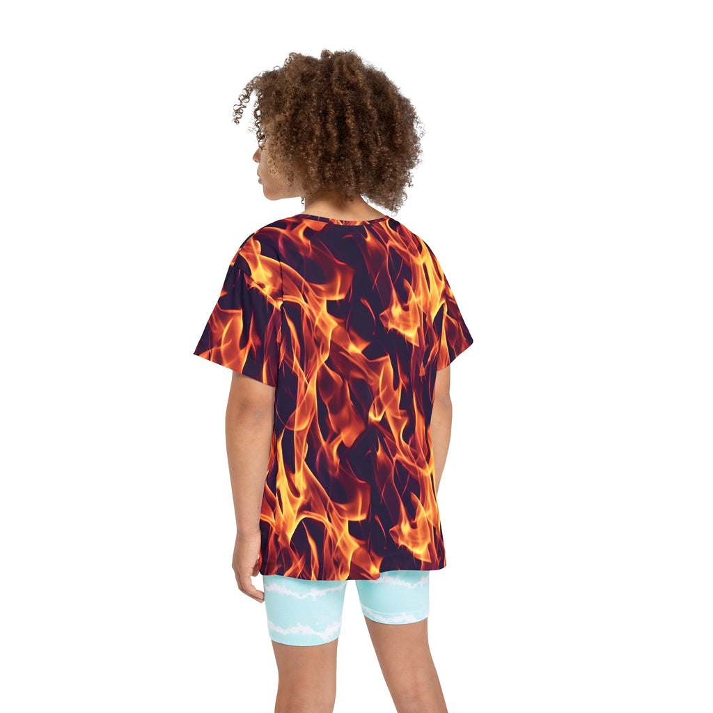 Fuel Their Passion: All Over Print Kid Sport Jersey with Flames