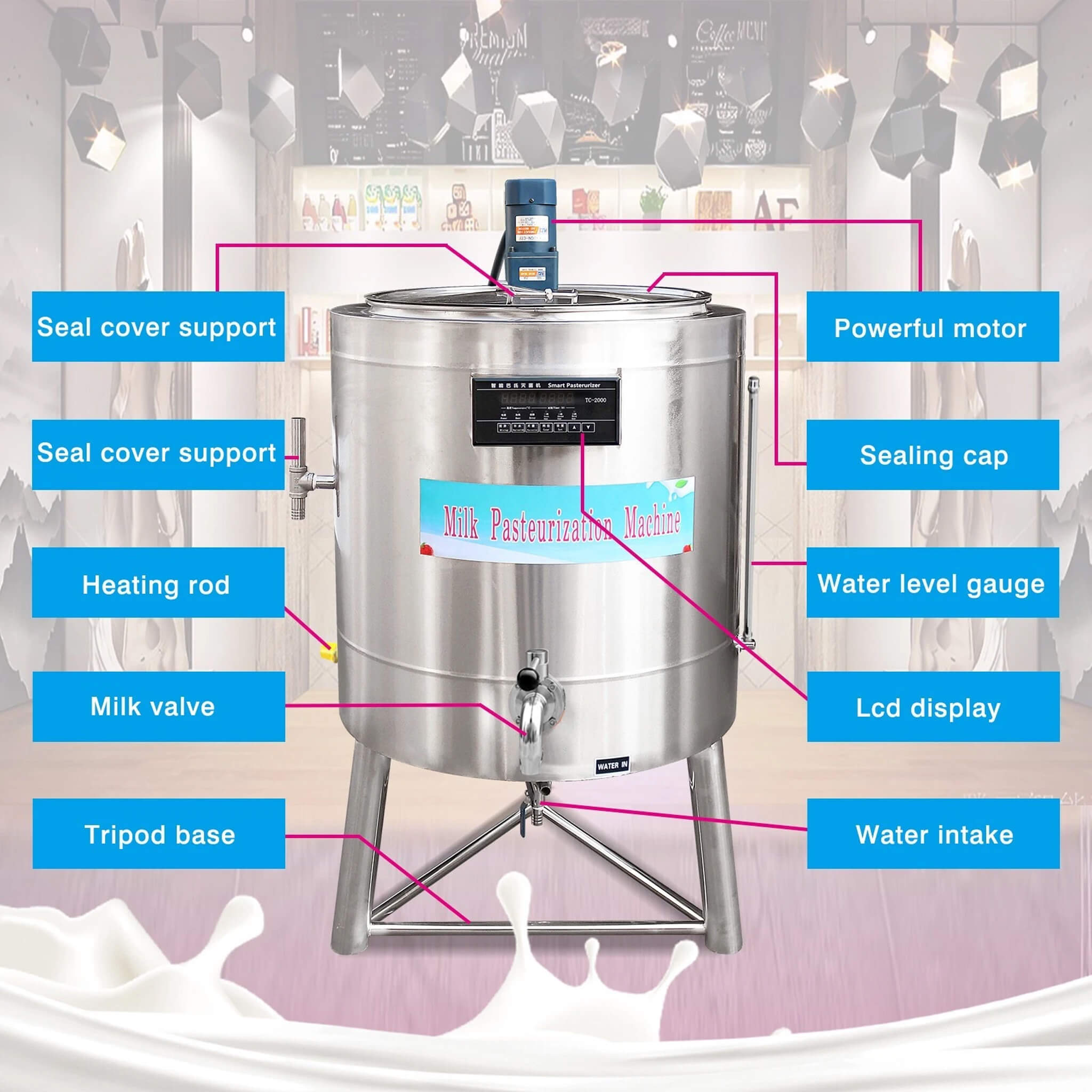 Heavy-Duty 220V Stainless Steel Commercial Milk And Ice Cream Mix Pasteurizer Machine [Without Plug] (SAK81320)