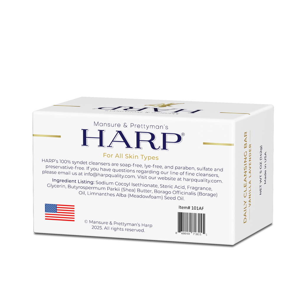 HARP® Vanilla Lavender Body Wash Bar – pH Balanced (5.0–6.0) Syndet Cleanser, Soap-Free & No Lye, Non-Comedogenic, Gentle for Sensitive & Dry Skin, With Shea Butter & Borage Oil. 5oz Bar.