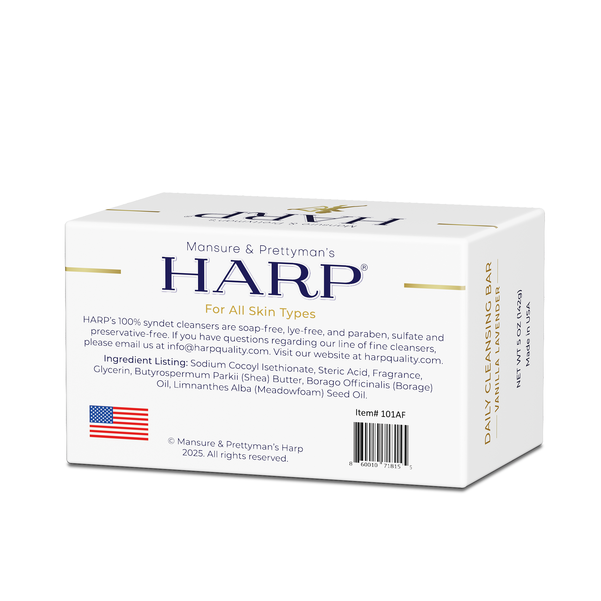 HARP® Vanilla Lavender Body Wash Bar – pH Balanced (5.0–6.0) Syndet Cleanser, Soap-Free & No Lye, Non-Comedogenic, Gentle for Sensitive & Dry Skin, With Shea Butter & Borage Oil. 5oz Bar.