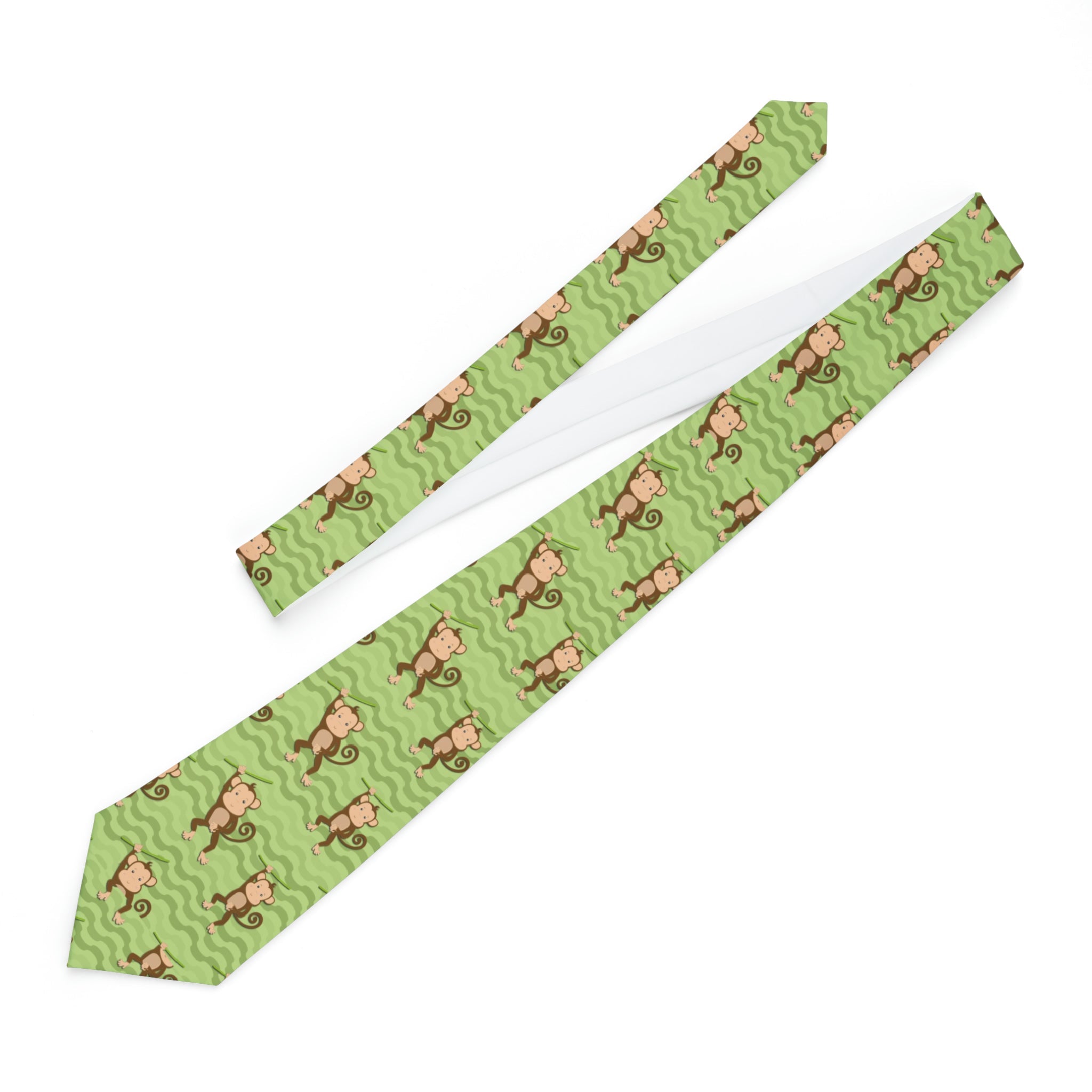 "DirkyThreadz Monkey Mayhem Necktie - Whimsical Green Design with Cartoon Monkeys"