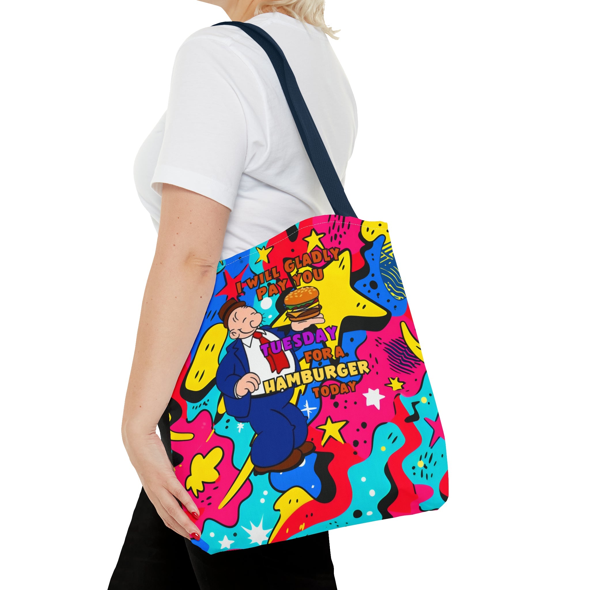 Abstract Comic Pop  AOP Tote Bag featuring Wimpy and his beloved hamburger