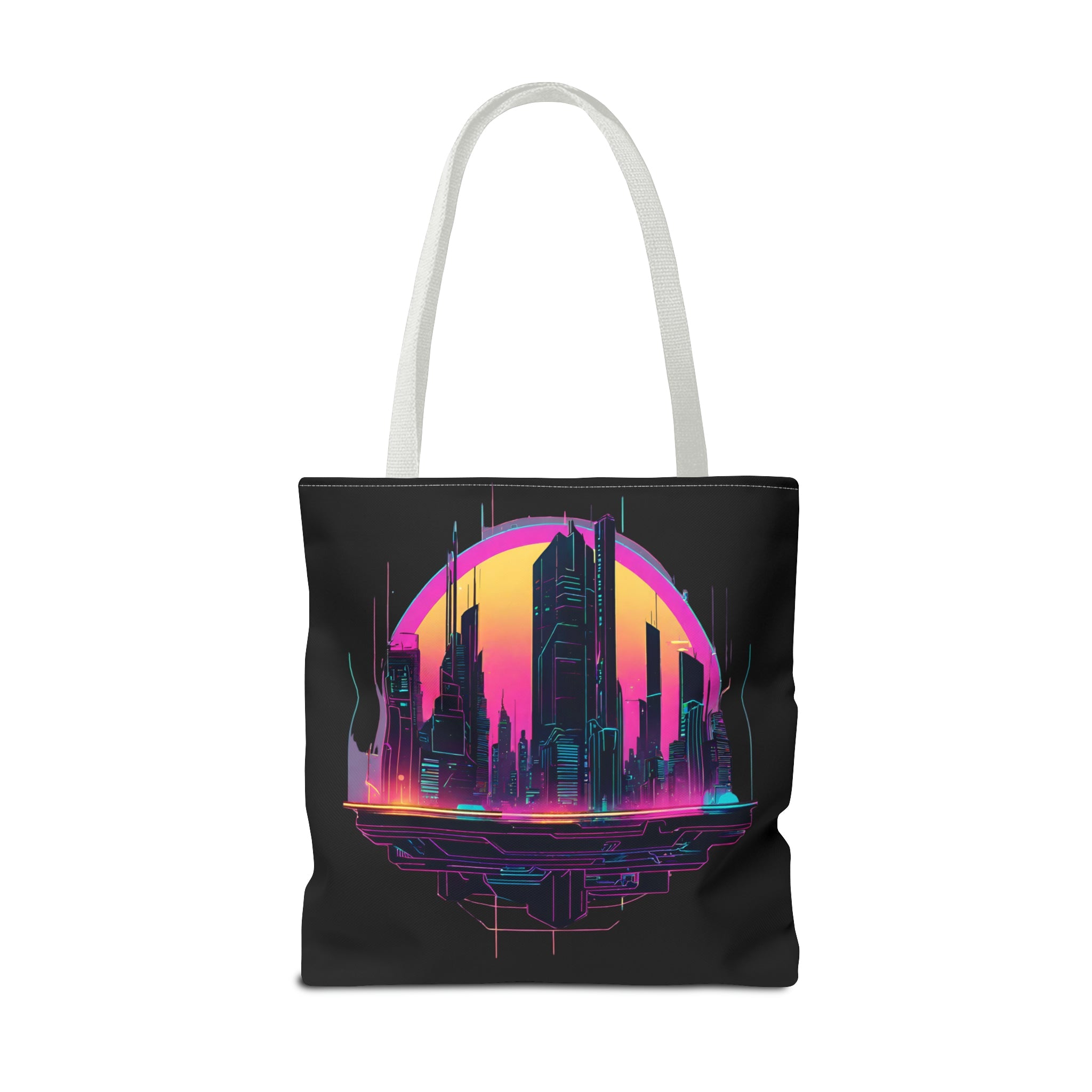 Cyberpunk City Landscape AOP Tote Bag 3 sizes 5 color handle options