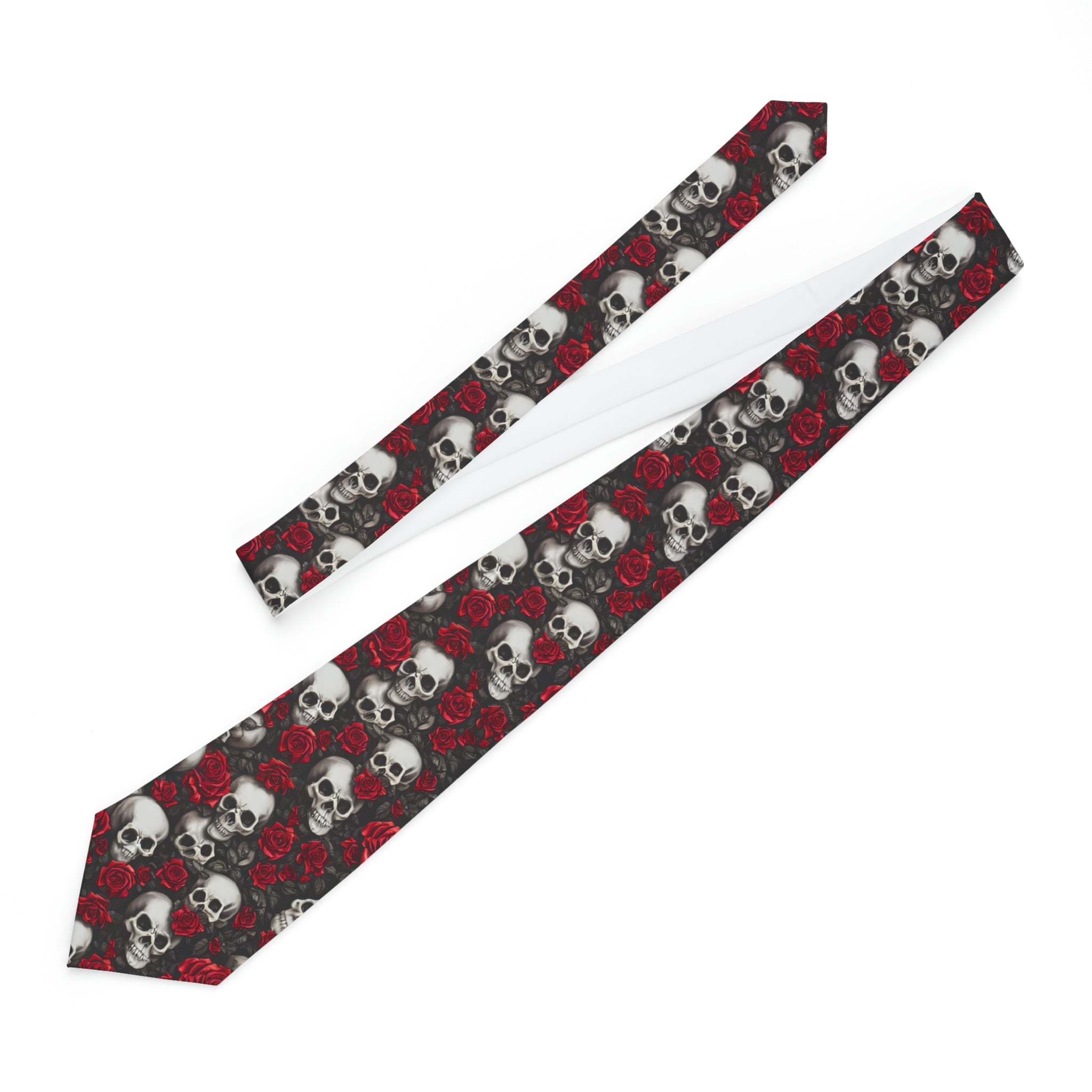 "DirkyThreadz Skull and Rose Necktie - Edgy Red and Black Design for Bold Elegance"