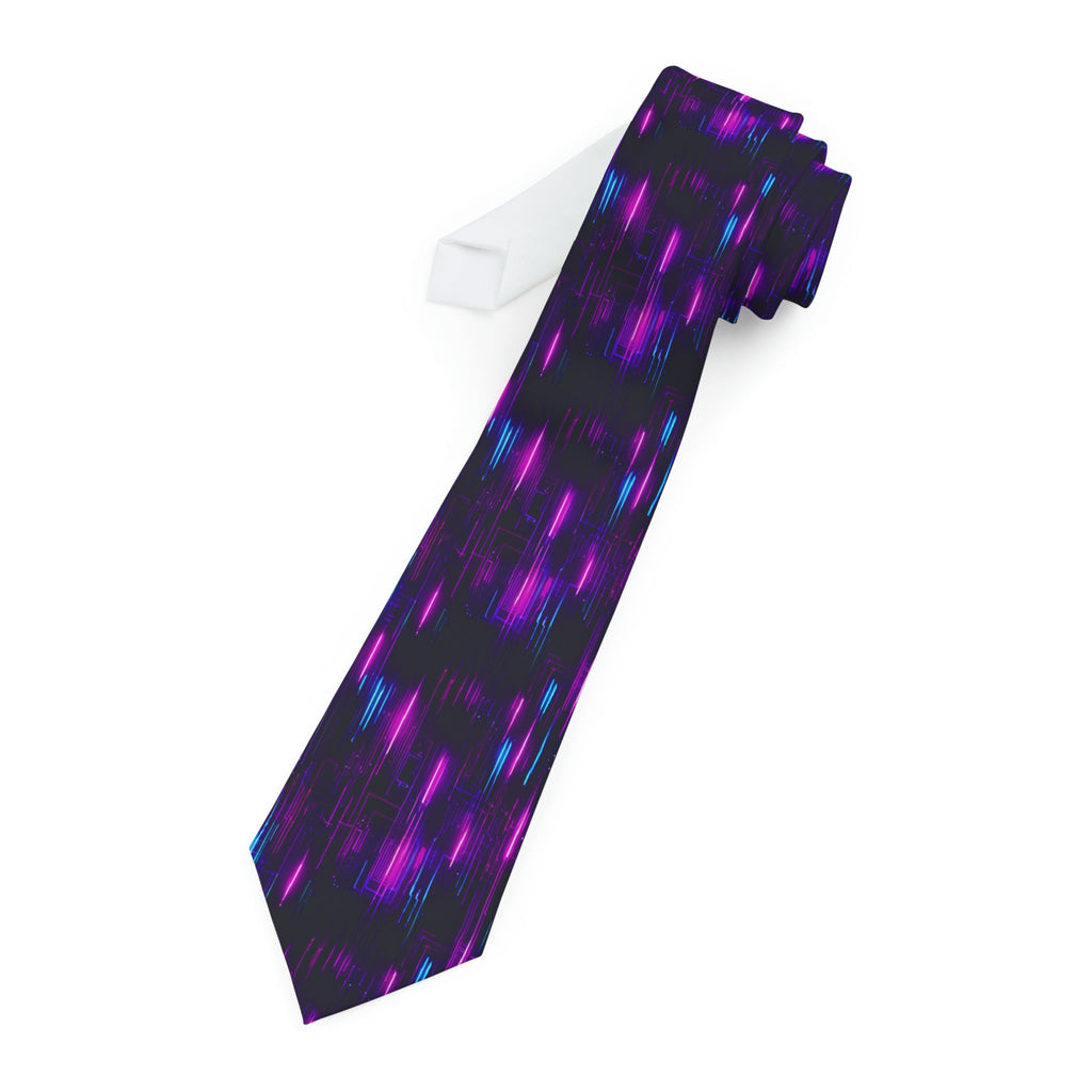 "DirkyThreadz Neon Nexus Necktie - Bold Circuit Design in Vibrant Neon Colors"