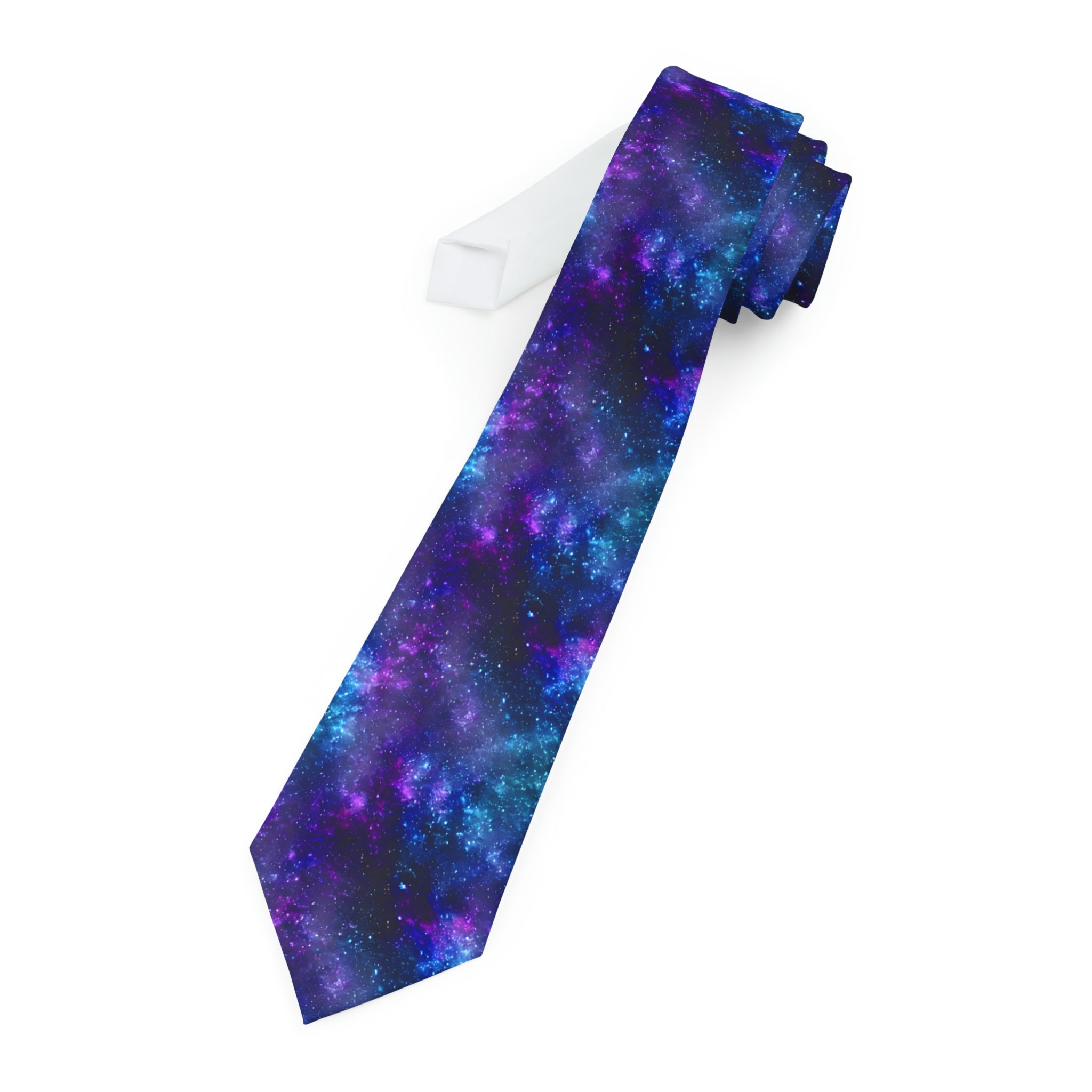 "DirkyThreadz Galactic Elegance Necktie - Vibrant Galaxy Design in Blues and Purples"