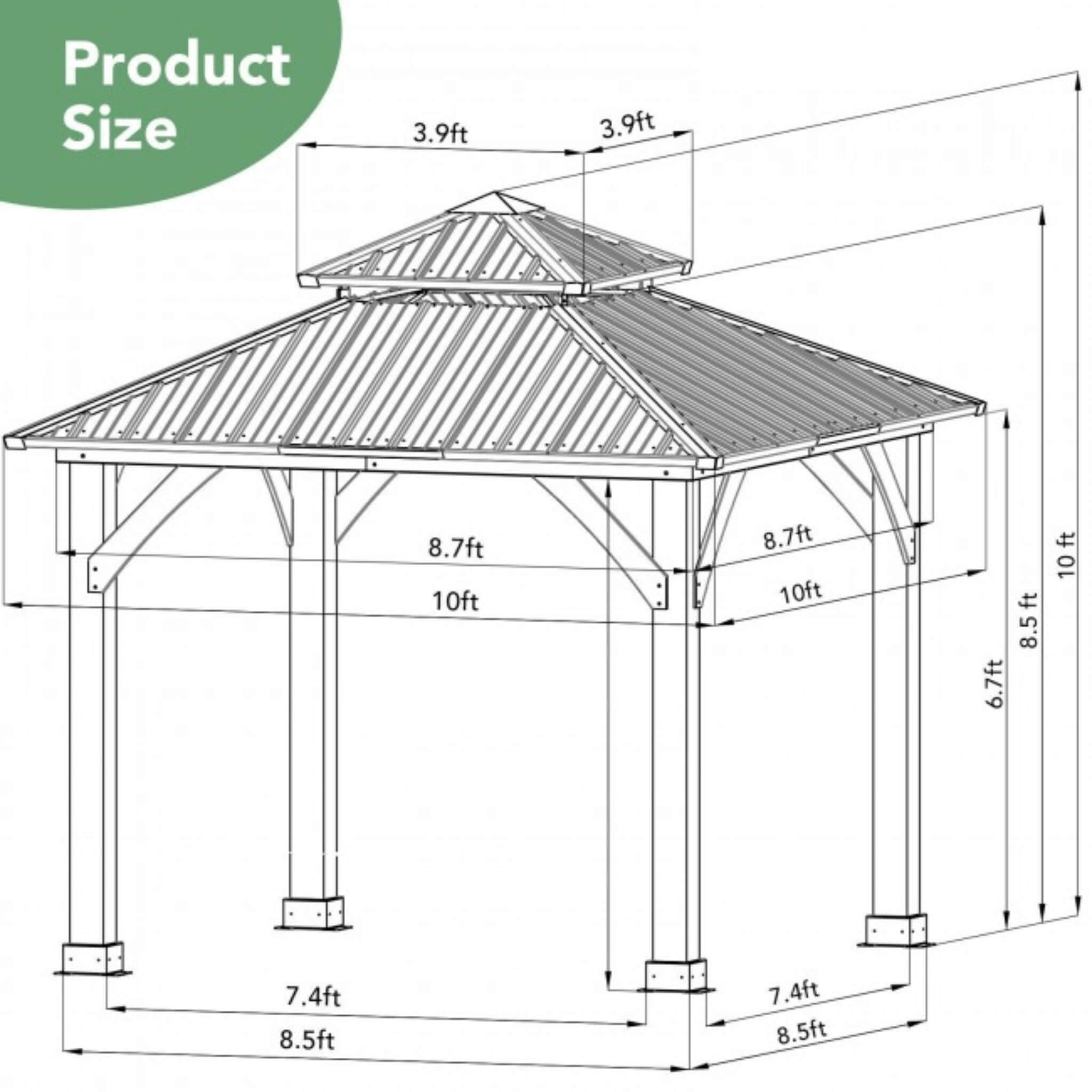 [10X10FT] Alora Premium Outdoor Patio Hardtop Gazebo W/ Double Steel Roof (SAK01291)