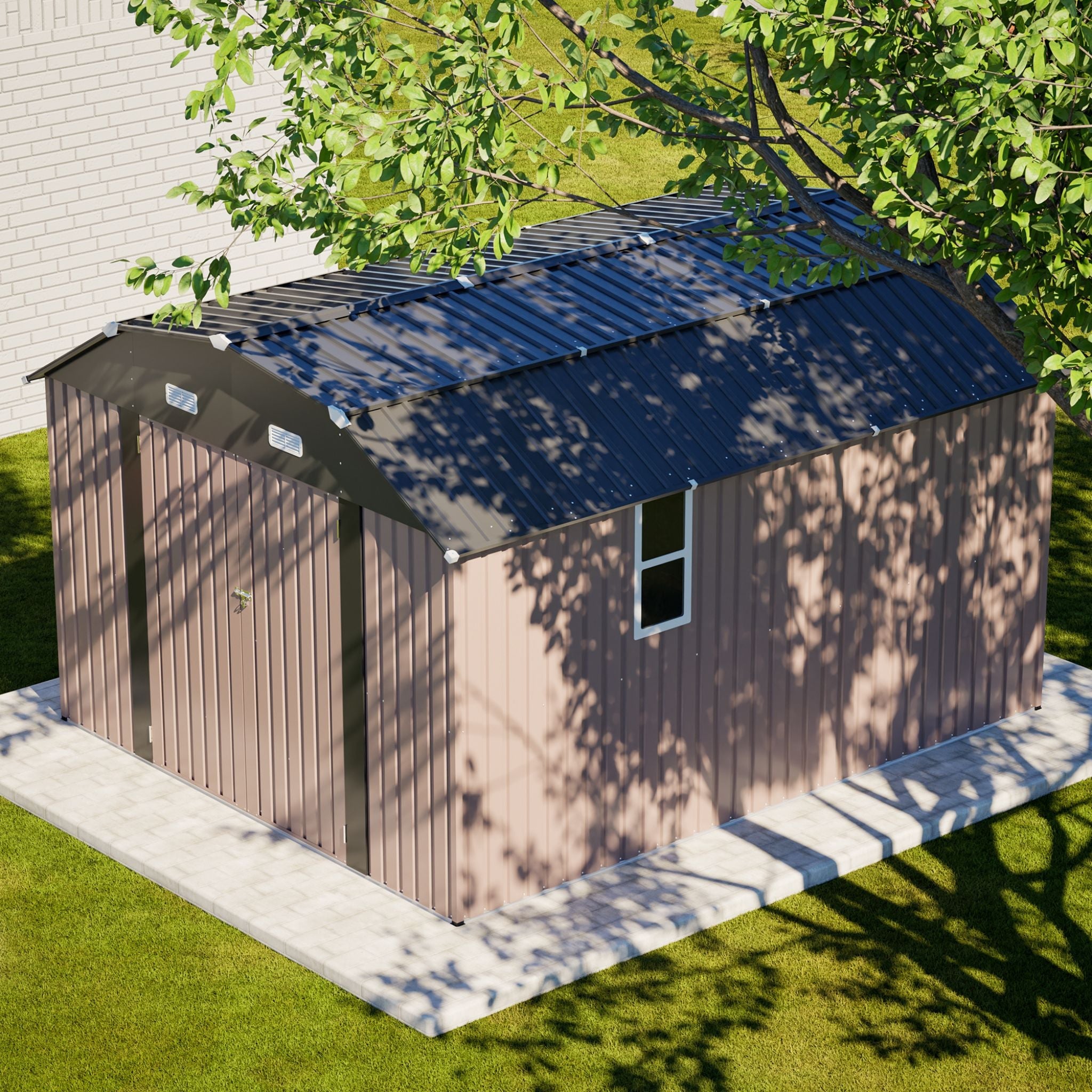 [10X12FT] Alora Heavy-Duty Outdoor Metal Storage Shed With Floor (SAK91820)