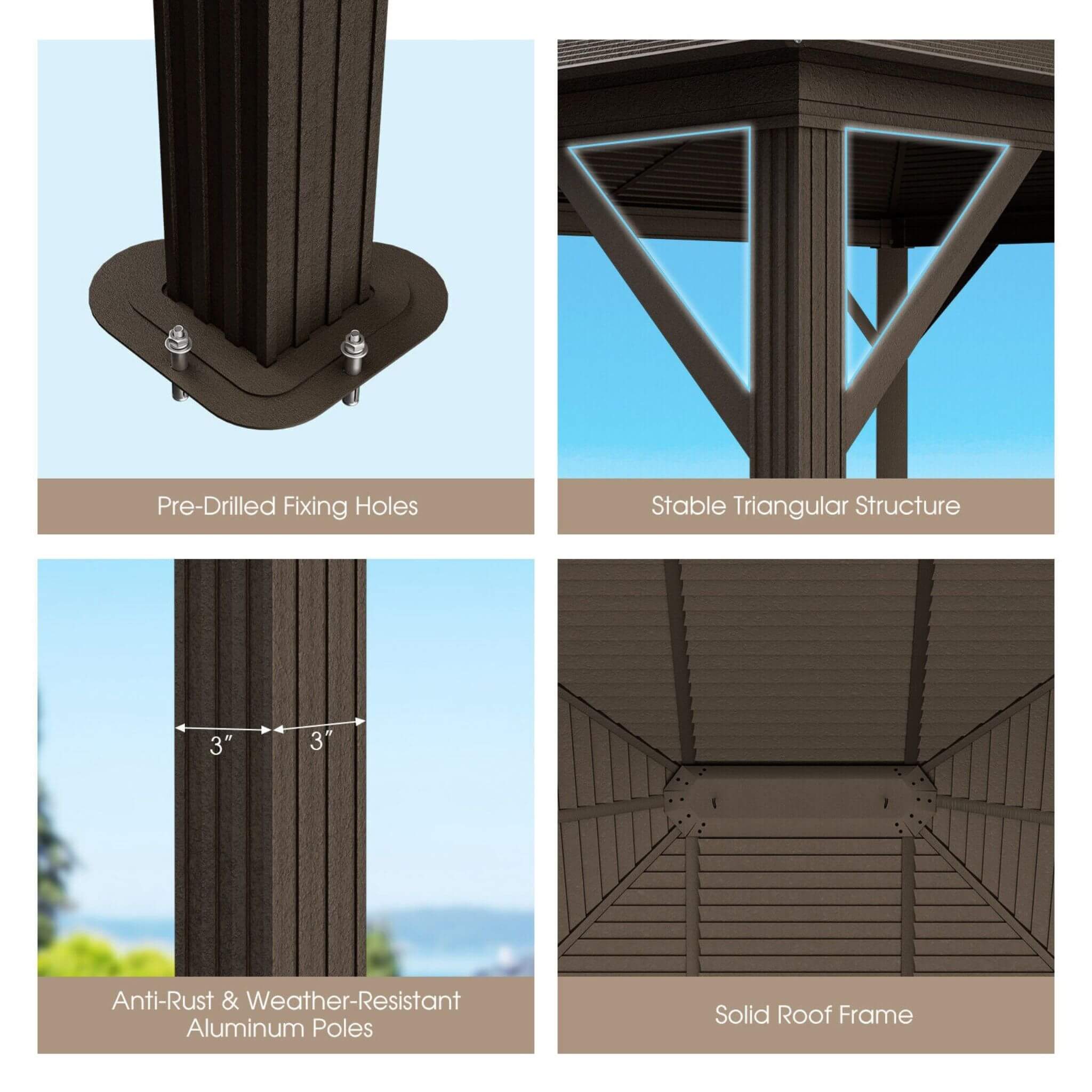[10X12FT] Alora Premium Outdoor Hardtop Patio Gazebo W/ Galvanized Steel Top & Aluminum Frame (SAK74065)