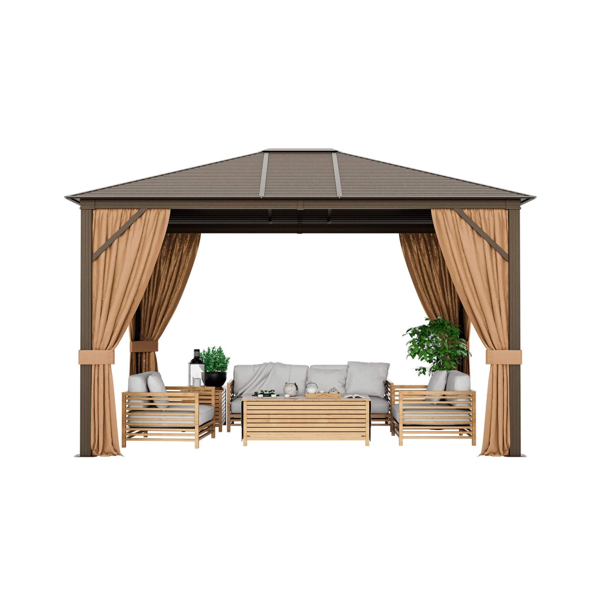 [10X12FT] Alora Premium Outdoor Hardtop Patio Gazebo W/ Galvanized Steel Top & Aluminum Frame (SAK74065)