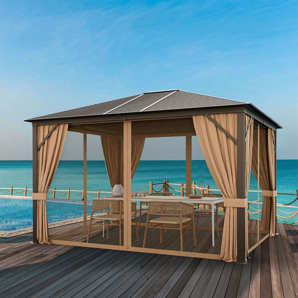 [10X12FT] Alora Premium Outdoor Hardtop Patio Gazebo W/ Galvanized Steel Top & Aluminum Frame (SAK74065)